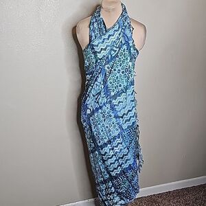 Batik Jacquard Blue Green mix print sarong wrap oversized Scarf